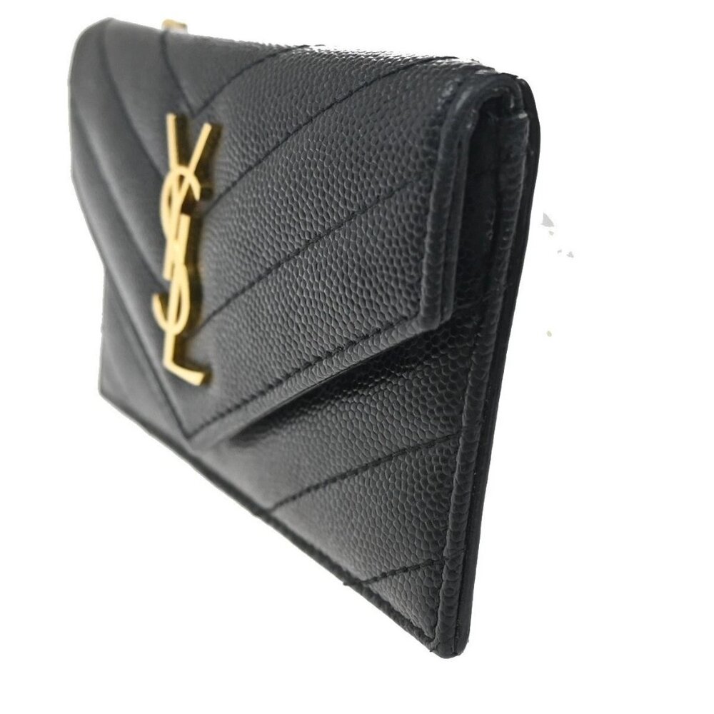 SAINT LAURENT YSL Logo Frap Card Coin Case Quilted Leather Black 612808 87KB982 - Picture 2 of 12